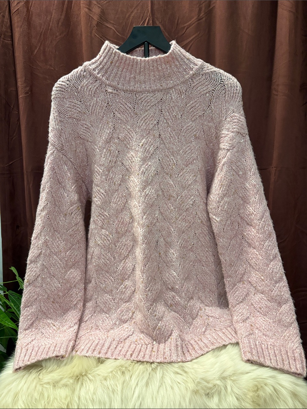 Joie Cable-Knit Mock Neck Sweater - Light Pink NWT